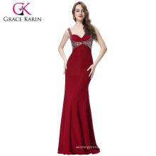 Grace Karin Sleeveless Backless Long Sexy Red Beaded Evening Dress CL6096-2#